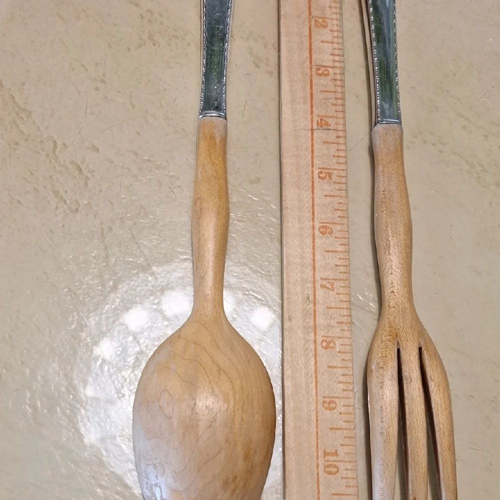 Prestige Silver and Wood Salad Fork & Spoon - Picture 10 of 11